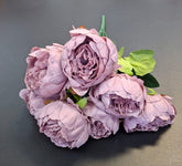 Buchet bujori artificiali mov prăfuit – 7 flori, aspect natural 40cm